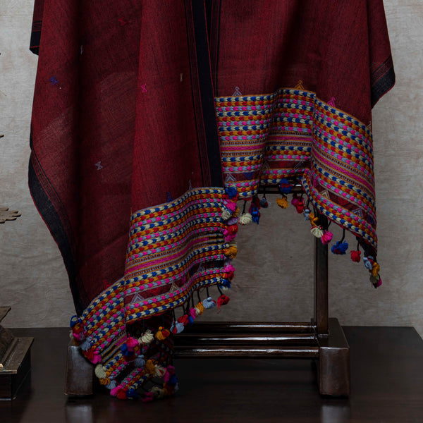 Maroon Handloom Handwoven Woollen Stole