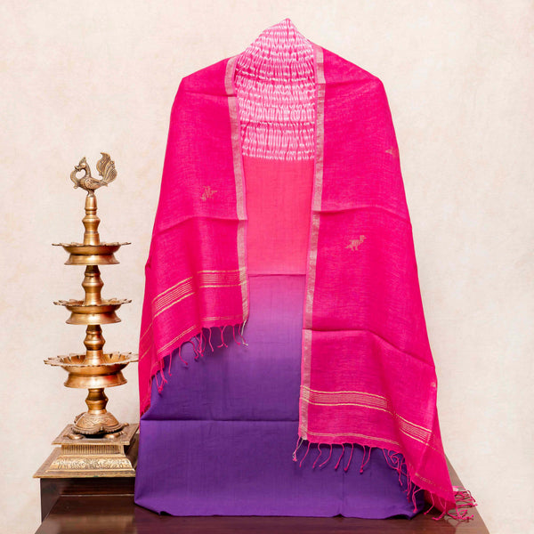 Cotton Multicolour Shibhori Kurta Fabric & Handloom Cotton Linen Stole