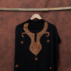 Black Modal Silk Kurta Fabric With Sozni Kashmiri Hand Embroidery
