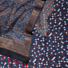 Hand Block Ajrakh Chandari Silk Kurta Fabric & Hand Block Ajrakh Chandari Silk Dupatta