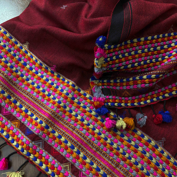 Maroon Handloom Handwoven Woollen Stole