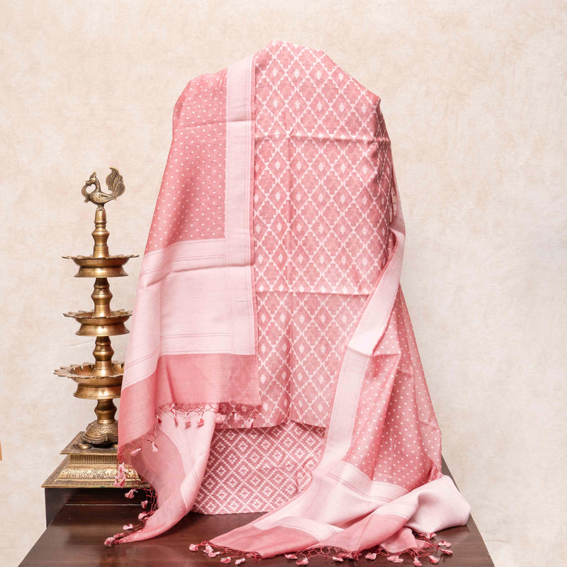 Handloom Muslin Cotton Pink Jamdani Suit fabric With Dupatta