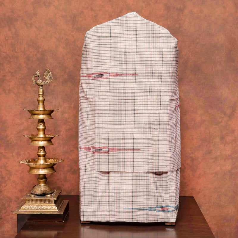 Handloom Cotton Multicolour Check Kurta Bottom Fabric & Handloom Cotton Multicolour Check Dupatta