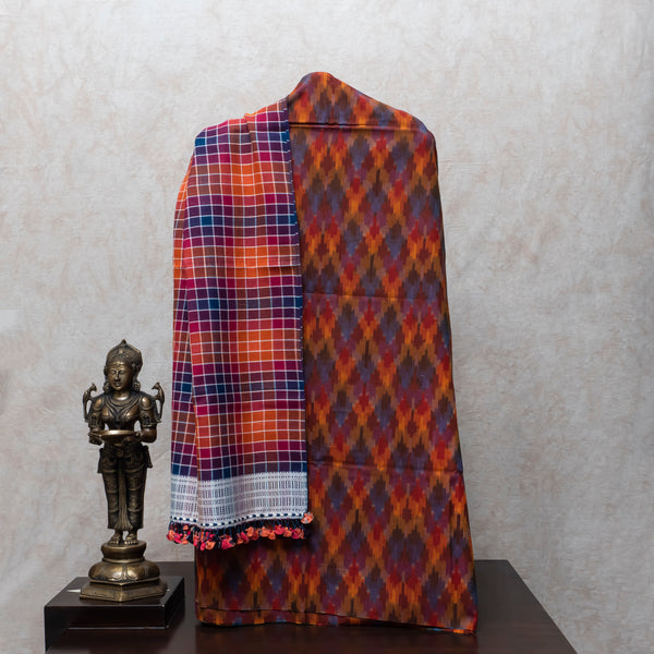 Handloom Ikkat Kurta Fabric & Handweaved Stole With Handmade Tassels