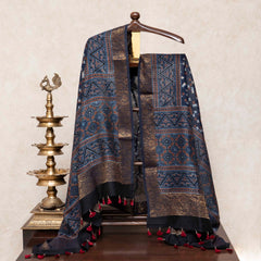 Hand Block Ajrakh Chandari Silk Kurta Fabric & Hand Block Ajrakh Chandari Silk Dupatta