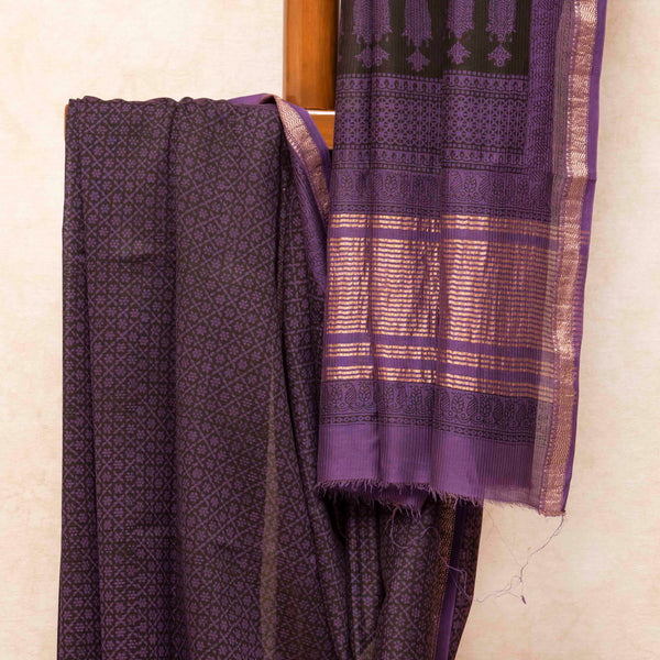 Maheshwari Silk Saree With Bagh Hand Block & Blouse With Bagh Hand Block