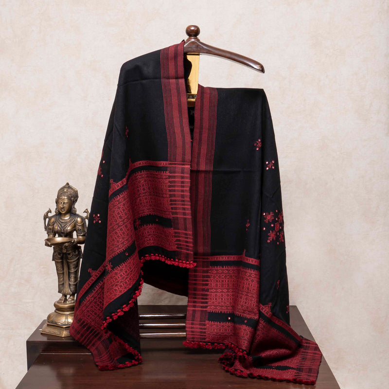 Handwoven Woollen Shawl With Mirror Work