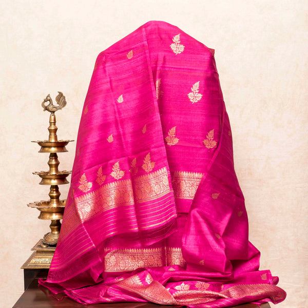 Handloom Raw Silk Kurta Fabric With Kadwa Weave, Handloom Raw Silk Bottom Fabric With Kadwa Weave & Handloom Raw Silk Dupatta With Kadwa Weave