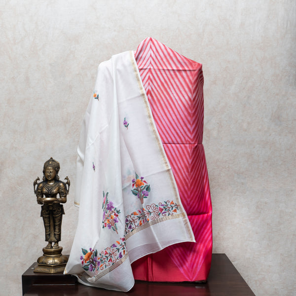 Pure Chanderi Shibori Kurta Fabric With Kashmiri Embroidery Chanderi Silk Dupatta