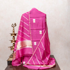Fuchsia Pink Handloom Cotton Silk Suit Set with Elegant Kadwa Weave