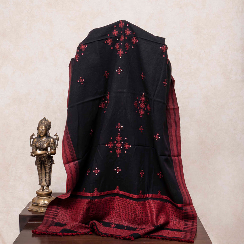 Handwoven Woollen Shawl With Mirror Work