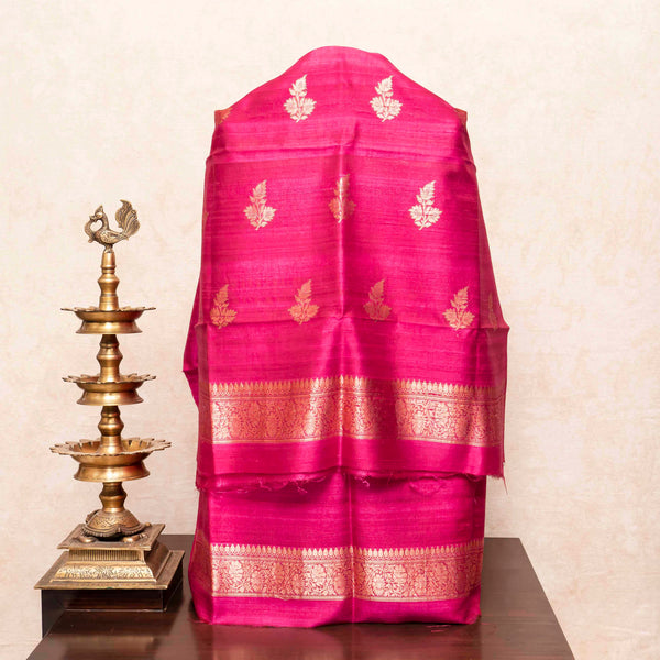 Handloom Raw Silk Kurta Fabric With Kadwa Weave, Handloom Raw Silk Bottom Fabric With Kadwa Weave & Handloom Raw Silk Dupatta With Kadwa Weave