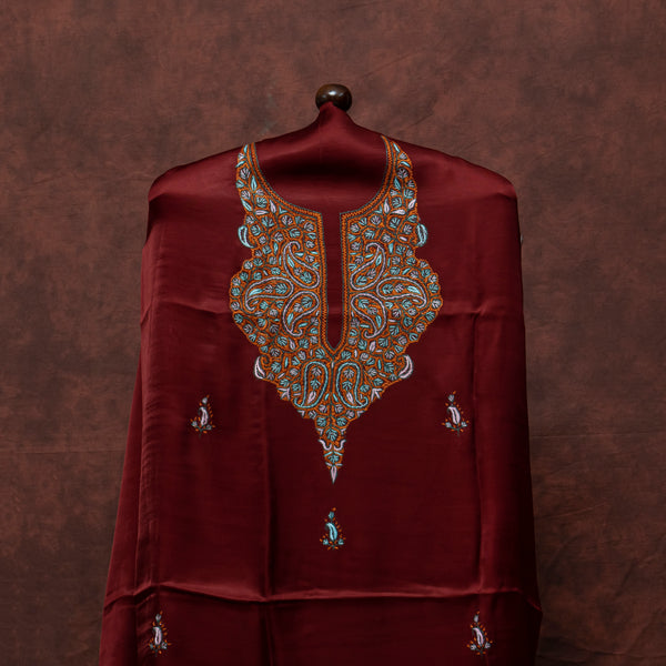 Premium Modal Silk Kurta Fabric With Kashmiri Sozni Hand Embroidery