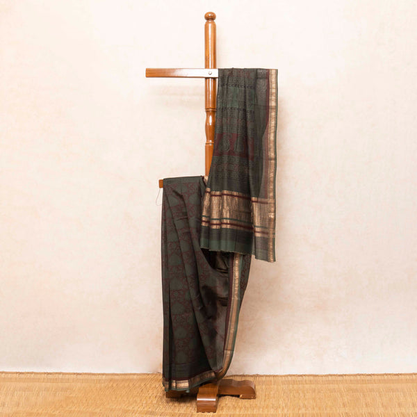 Maheshwari Silk Saree With Bagh Hand Block & Blouse With Bagh Hand Block