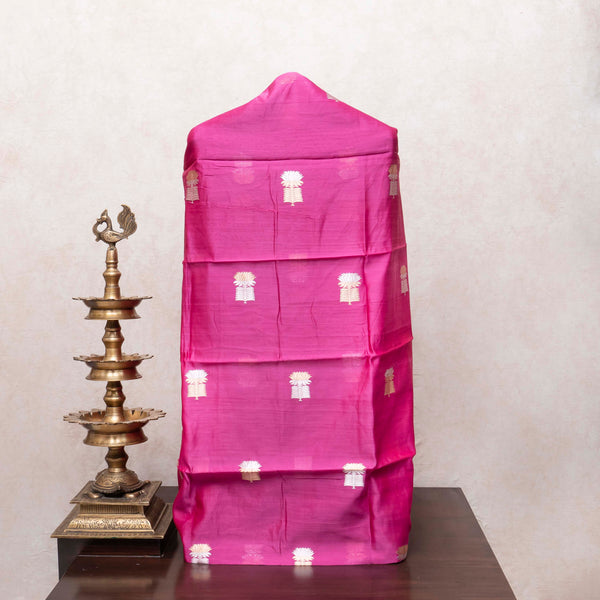 Fuchsia Pink Handloom Cotton Silk Suit Set with Elegant Kadwa Weave