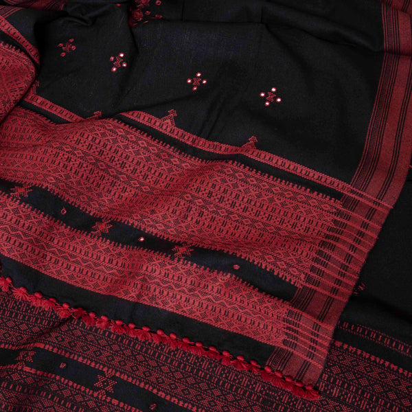 Handwoven Woollen Shawl With Mirror Work