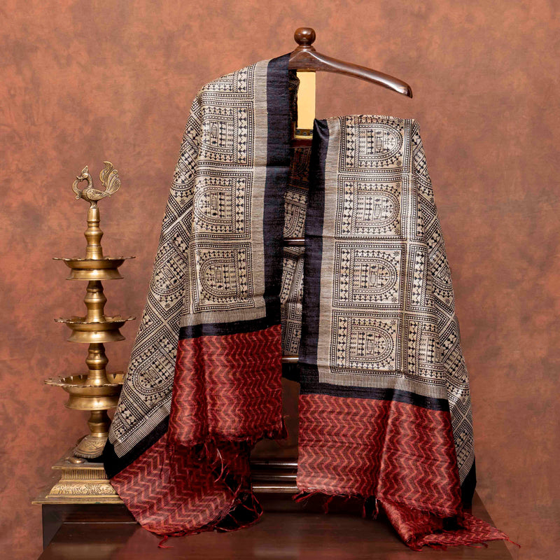 Handloom Tussar Silk Kurta, Bottom Fabric & Handloom Tussar Silk Dupatta