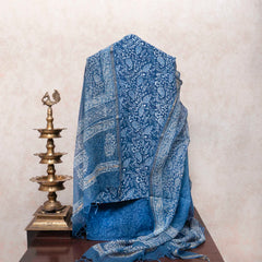 Indigo Whisper Handblock Cotton Suit Set with Kota Doria Dupatta