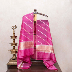 Fuchsia Pink Handloom Cotton Silk Suit Set with Elegant Kadwa Weave