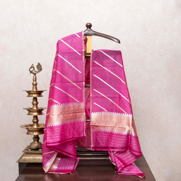 Fuchsia Pink Handloom Cotton Silk Suit Set with Elegant Kadwa Weave