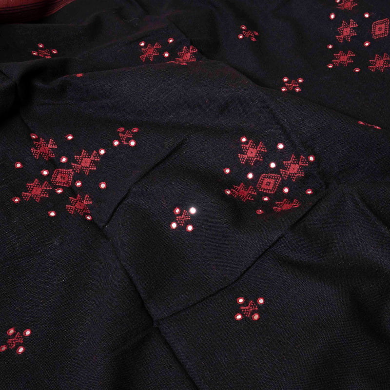 Handwoven Woollen Shawl With Mirror Work