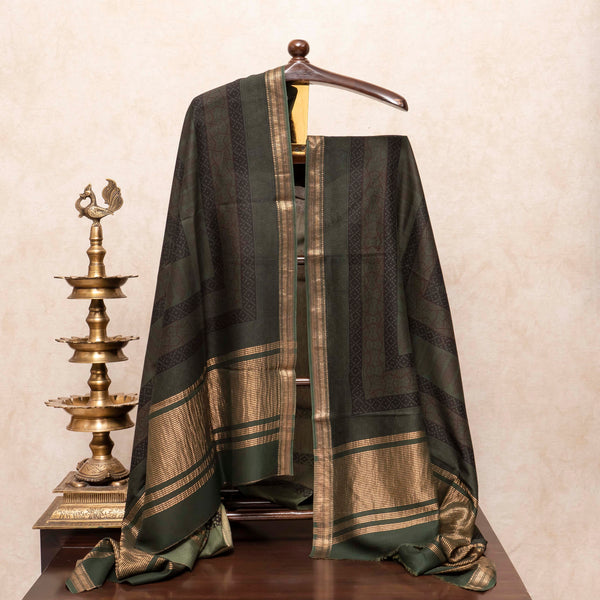 Maheshwari Silk Hand Block Bagh Print Kurta Fabric, Bottom Fabric & Maheshwari Silk Hand Block Bagh Print Dupatta