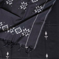 Handloom Cotton Jamdani Kurta, Bottom Fabric & Handloom Cotton Ikkat Dupatta