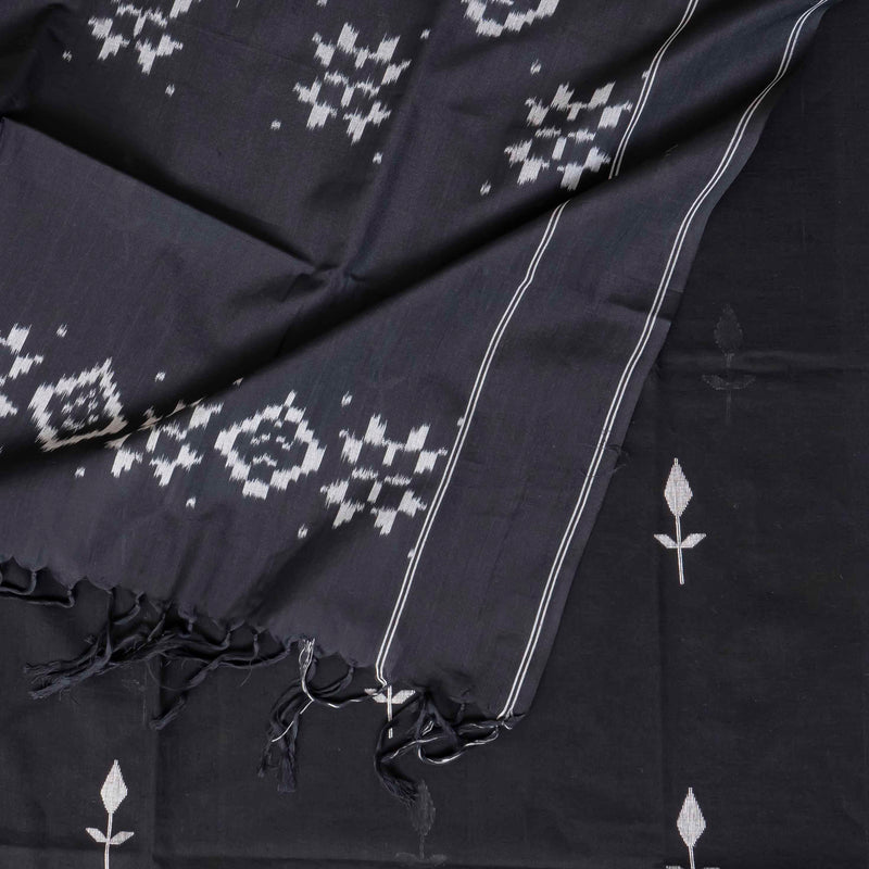 Handloom Cotton Jamdani Kurta, Bottom Fabric & Handloom Cotton Ikkat Dupatta