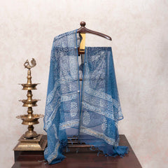 Indigo Whisper Handblock Cotton Suit Set with Kota Doria Dupatta