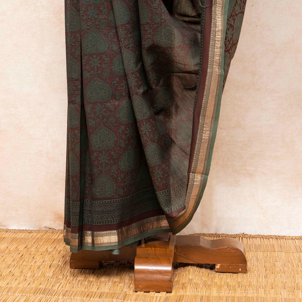 Maheshwari Silk Saree With Bagh Hand Block & Blouse With Bagh Hand Block