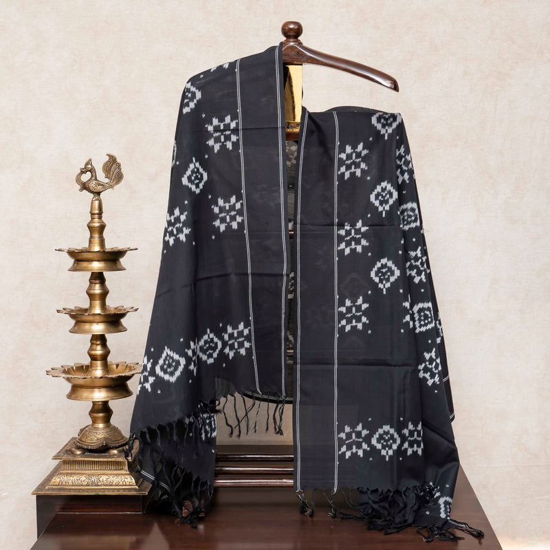 Handloom Cotton Jamdani Kurta, Bottom Fabric & Handloom Cotton Ikkat Dupatta