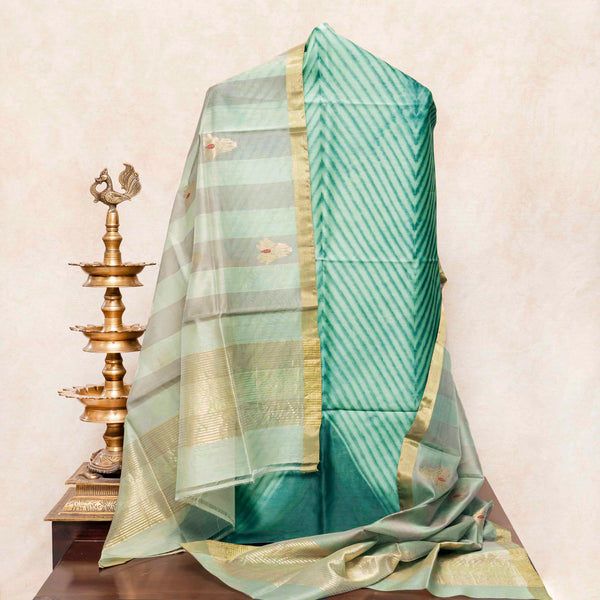 Hand Tie - Dye Chandari Silk Kurta Fabric & Handloom Chanderi Silk Dupatta With Kadwa Weave Motif