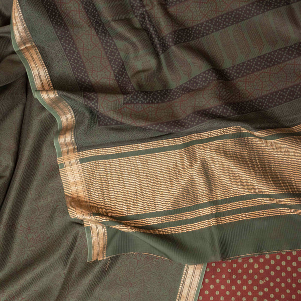 Maheshwari Silk Hand Block Bagh Print Kurta Fabric, Bottom Fabric & Maheshwari Silk Hand Block Bagh Print Dupatta