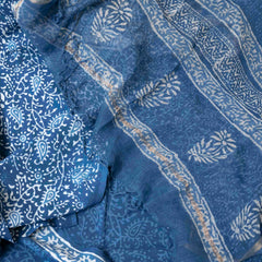 Indigo Whisper Handblock Cotton Suit Set with Kota Doria Dupatta