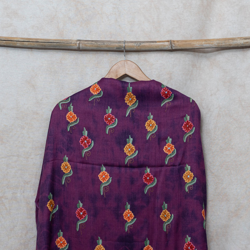 Purple Woollen Kurta And Bottom Fabric With Kashmiri hand embroidery