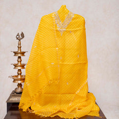 Hand Tie - Dye Kota Silk Kurta Fabric With Zari Hand Embroidery & Zari Hand Embroidery Dupatta