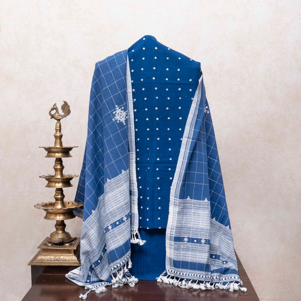 Azure Charm Handloom Kala Cotton Bandhani Suit Set