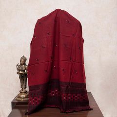 Handwoven Woollen Maroon Shawl With Mirror Work