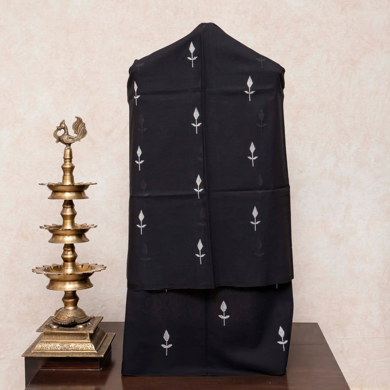 Handloom Cotton Jamdani Kurta, Bottom Fabric & Handloom Cotton Ikkat Dupatta