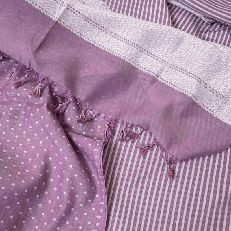 Handwoven Muslin Cotton Jamdani Suit - Lavender