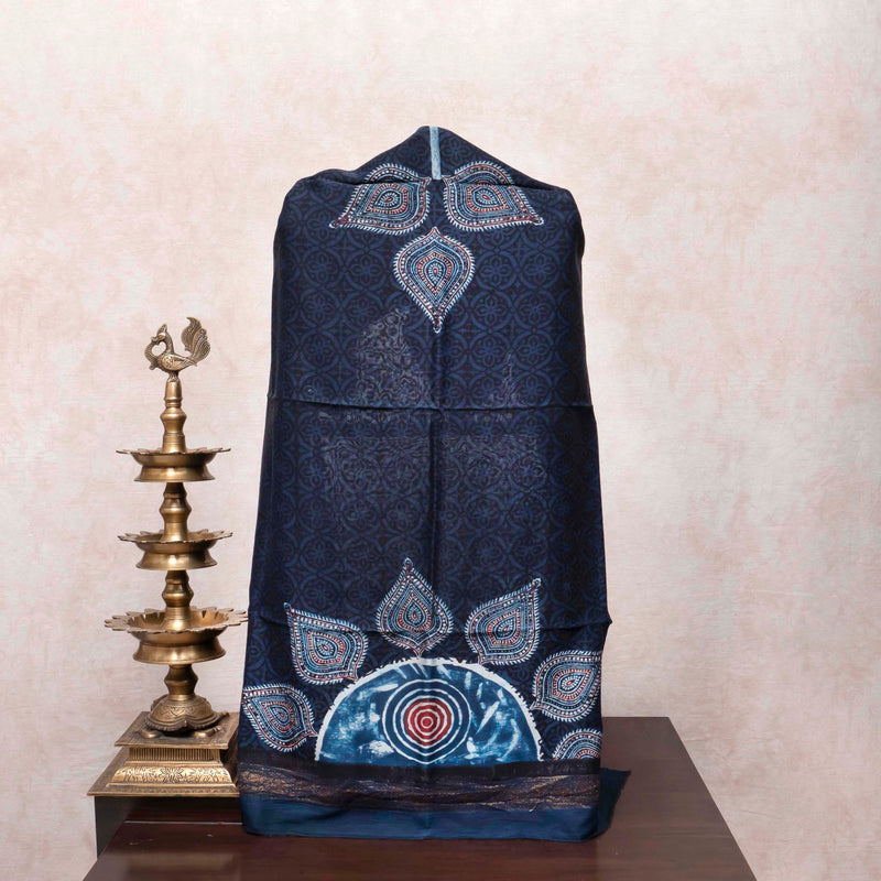 Midnight Elegance Ajrakh Hand Block Chanderi Kurta & Dupatta Set