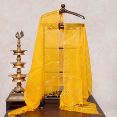 Hand Tie - Dye Kota Silk Kurta Fabric With Zari Hand Embroidery & Zari Hand Embroidery Dupatta