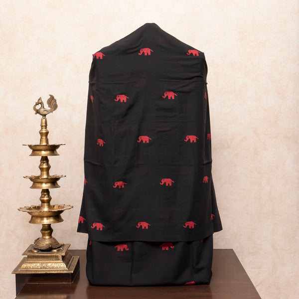 Handloom Handwoven Cotton Jamdani Kurta, Bottom Fabric & Handloom Handwoven Linen Jamdani Dupatta With Golden Motifs