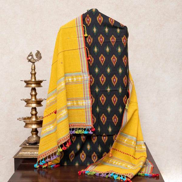 Handloom Cotton Ikkat Kurta, Bottom Fabric & Handloom Kala Cotton Dupatta