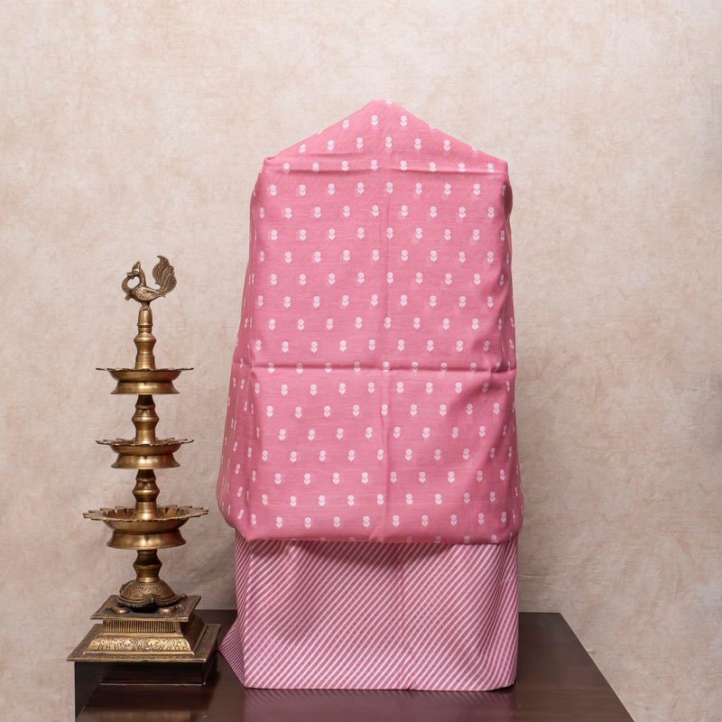 Handwoven Muslin Cotton Jamdani Suit - Flamingo Pink
