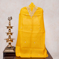 Hand Tie - Dye Kota Silk Kurta Fabric With Zari Hand Embroidery & Zari Hand Embroidery Dupatta