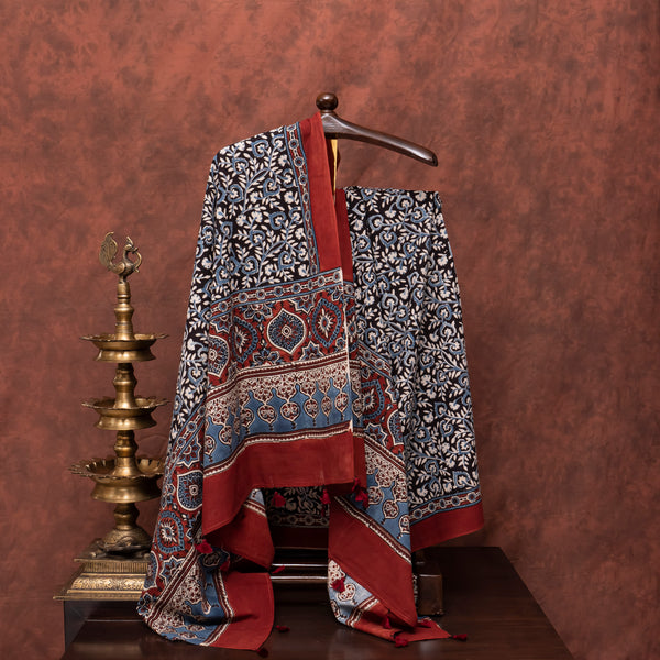 Ajrakh Cotton Kurta, Bottom And Dupatta