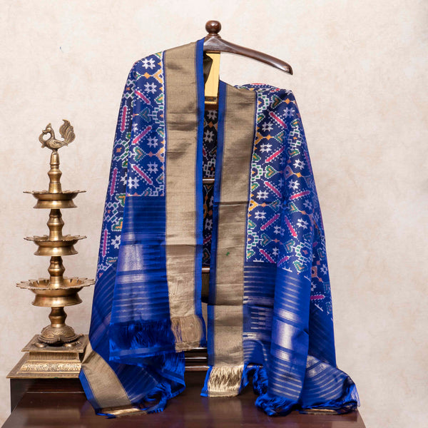 Handloom Raw Silk Ikkat Kurta Fabric & Handloom Hand Weave Mulberry Silk Ikkat Dupatta