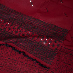 Handwoven Woollen Maroon Shawl With Mirror Work