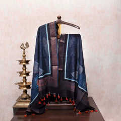 Midnight Elegance Ajrakh Hand Block Chanderi Kurta & Dupatta Set